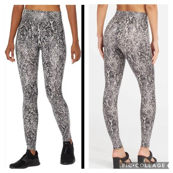 Spanx New Snake Shine Faux Leather Leggings Grey Women's Size XS Animal Print - Picture 1 of 12